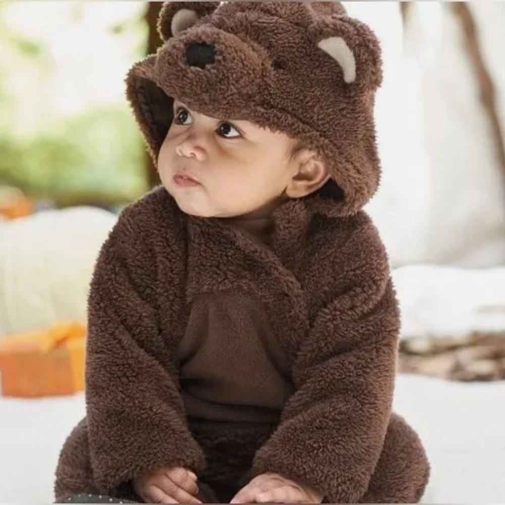 Pottery Barn Kids Bear Costume Boys 6-12M Girls Halloween Faux Fur One-Piece - Picture 6 of 7